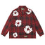 Denim Tears Red and black checkered white wreath printed loose long-sleeved shirt
