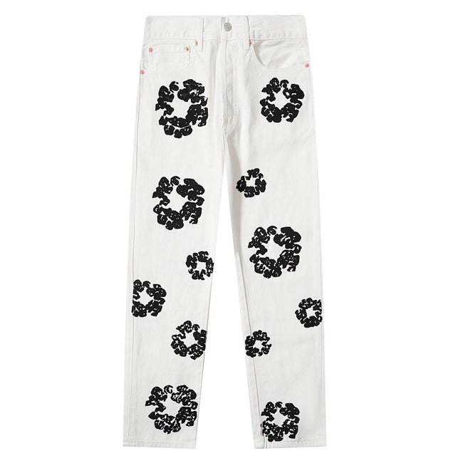 Denim Tears All‑Over Black Floral Print Straight‑Leg Streetwear Pants Main Image