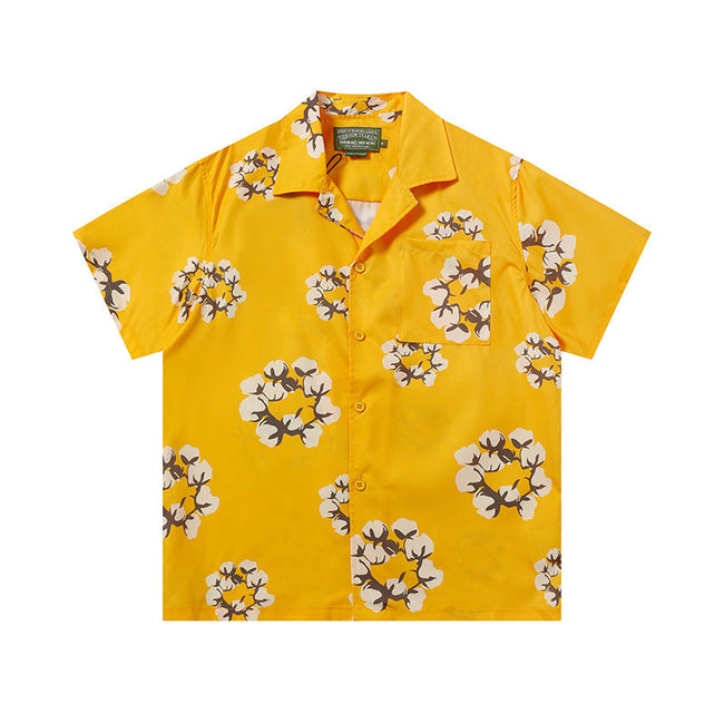 Denim Tears Bright Yellow Floral Wreath Print Camp Collar Short Hover Image