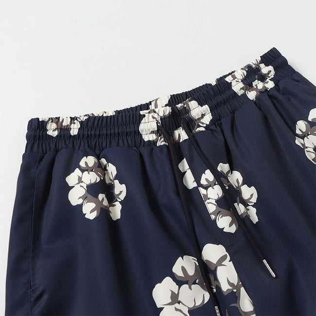 Denim Tears Navy Blue White Floral Ring Print Camp Collar Shirt & Drawstring Shorts Main Image