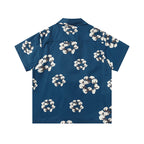 Denim Tears Deep Blue Floral Wreath Print Camp Collar Short Sleeve