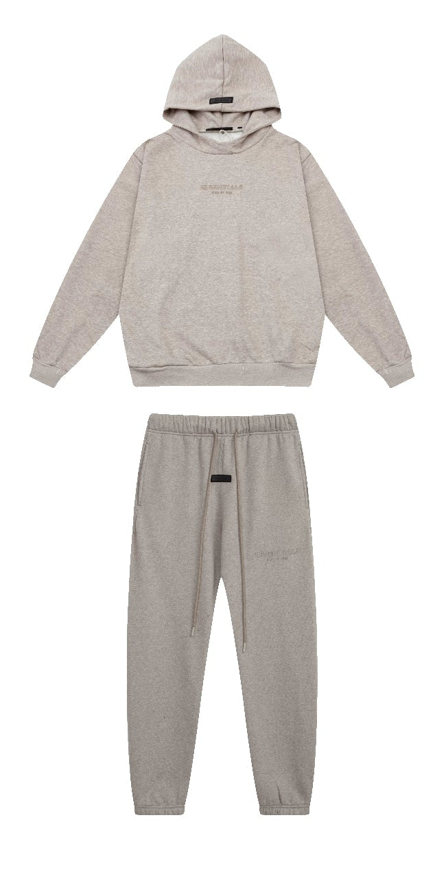 Fear of God Essentials Silicone Logo Hoodie & Sweatpants Set Oat Heather