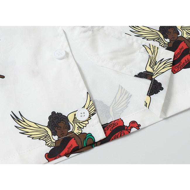 Denim Tears White All Over Cherub Angel Print Oversized Long Sleeve Shirt Main Image