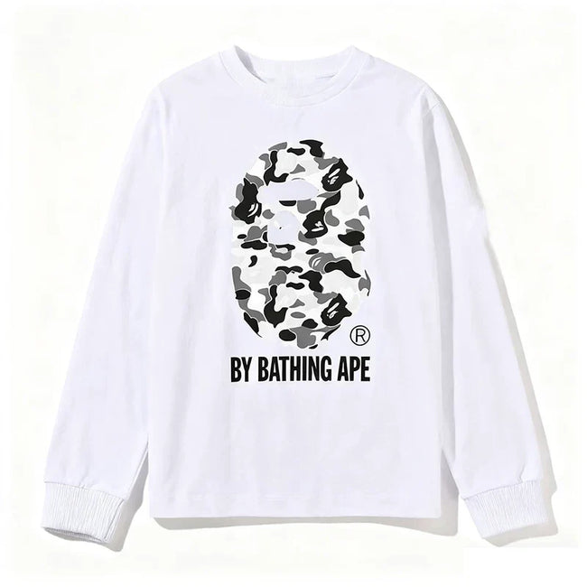 BAPE Style "BY BATHING APE" Camo Ape Head Long-Sleeve Tee - White/Monochrome Camo Hover Image