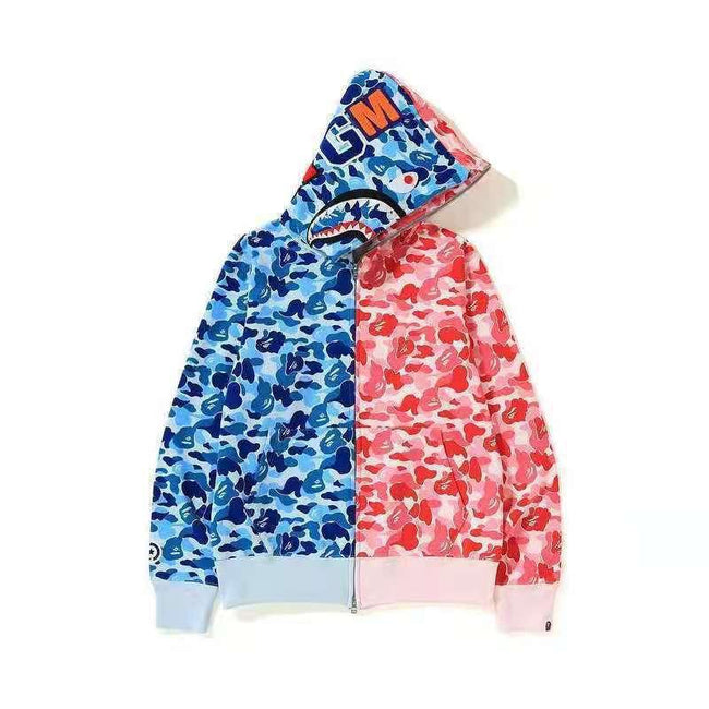 BAPE  Fall Winter Shark Split Blue Red Camo Full‑Zip Hoodie Hover Image