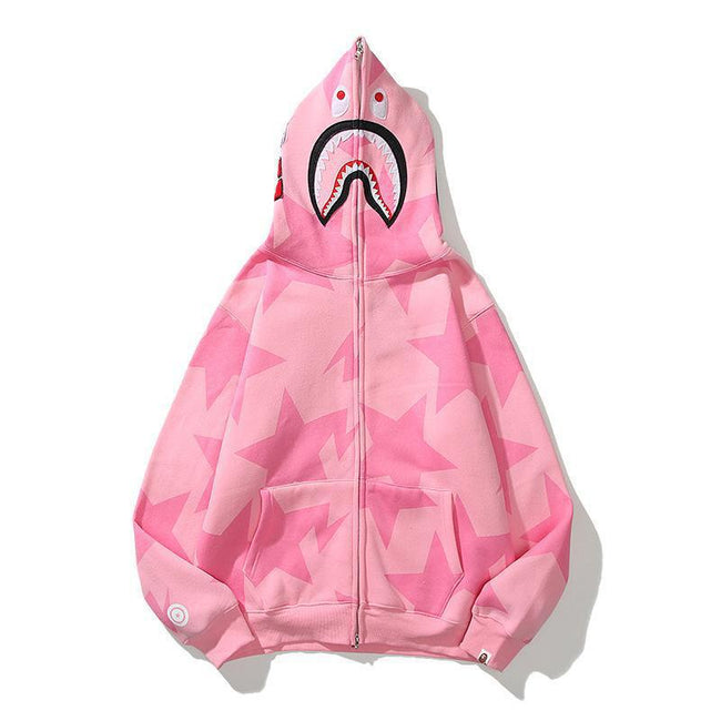 BAPE Shark Pink Star Camo Full‑Zip Hoodie Hover Image