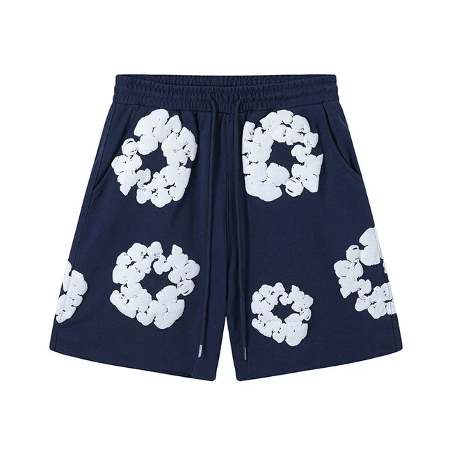 Denim Tears Navy Blue Cotton Wreath Print Casual Shorts Hover Image