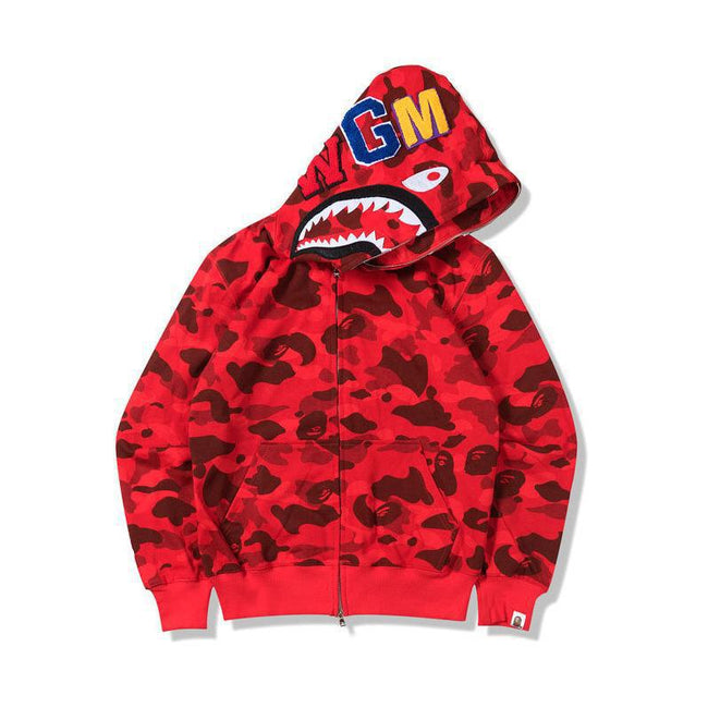 BAPE  Fall Winter Shark Red Camo WGM Full‑Zip Hoodie Hover Image