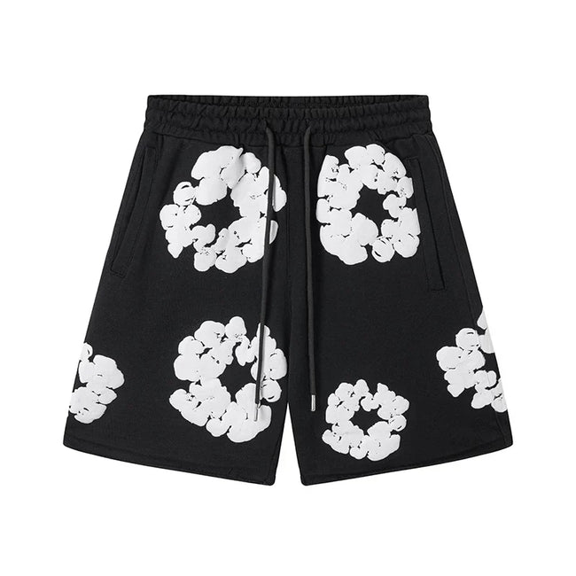 Denim Tears Black Cotton Wreath Print Casual Shorts Hover Image