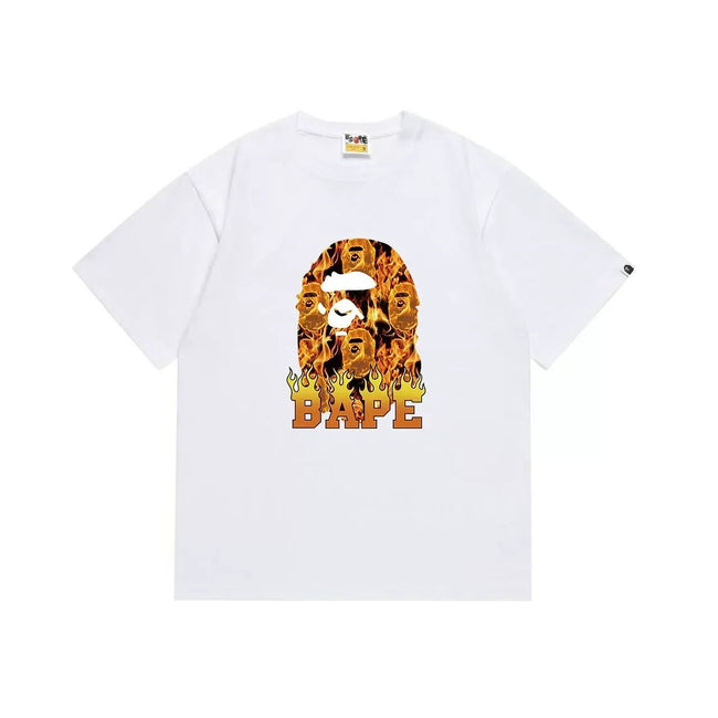 BAPE Style Flame & Logo Ape Head Short-Sleeve Tee - White Hover Image