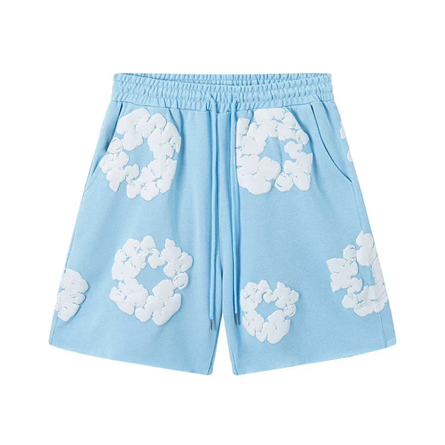 Denim Tears Light Baby Blue Cotton Wreath Print Casual Shorts Hover Image