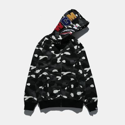 BAPE Fall Winter Shark Black White Camo Full‑Zip Hoodie Hover Image
