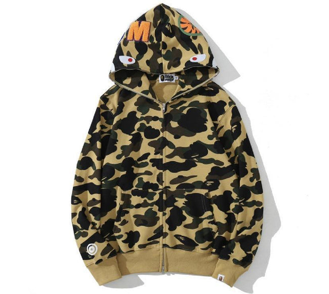 BAPE Shark Classic Yellow Camo Full‑Zip Hoodie Hover Image
