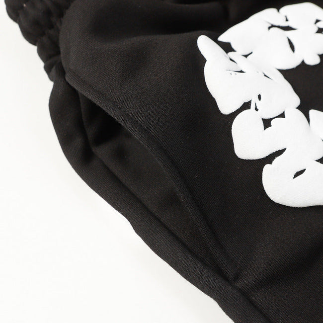 Denim Tears Black Cotton Sweat Shorts With White Textured Flower Wreath Print Main Image