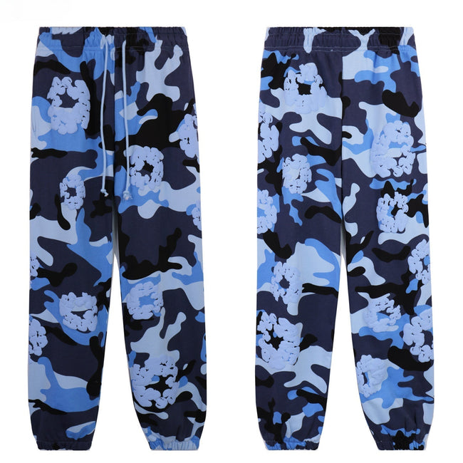 Denim Tears Navy Blue Camo Full Floral Print Cuffed Jogger Pants Hover Image