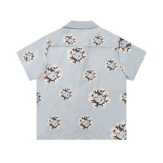 Denim Tears Light Blue All Over Floral Wreath Print Camp Collar Short Main Image