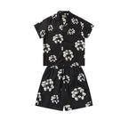 Denim Tears Black White Floral Wreath Print Camp Collar Shirt & Drawstring Shorts