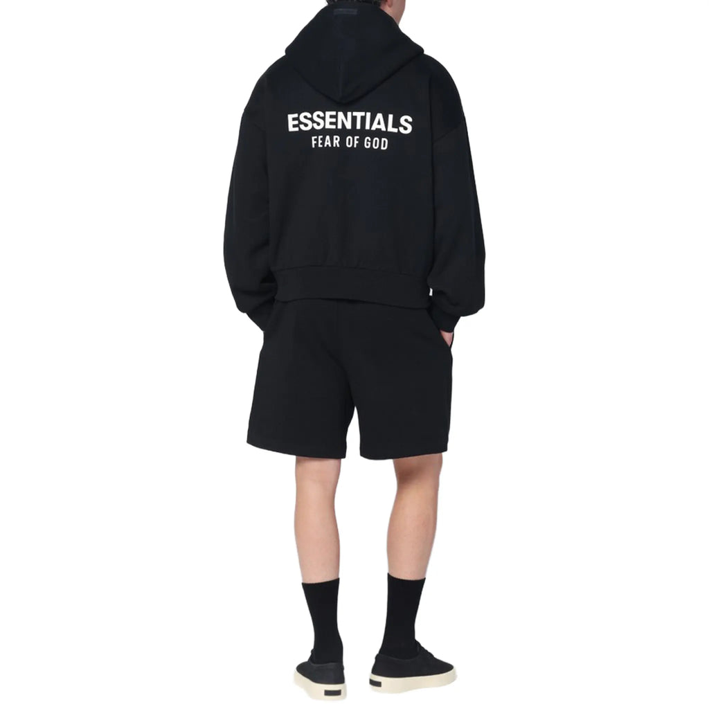 Fear Of God Essentials Classic Fleece Jet Black Zip-Up Hoodie (SS25)